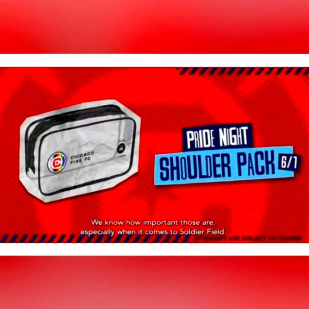 Chicago Fire FC Pride Night Shoulder Pack & Koozie Stadium Approved SGA 6/1/2024